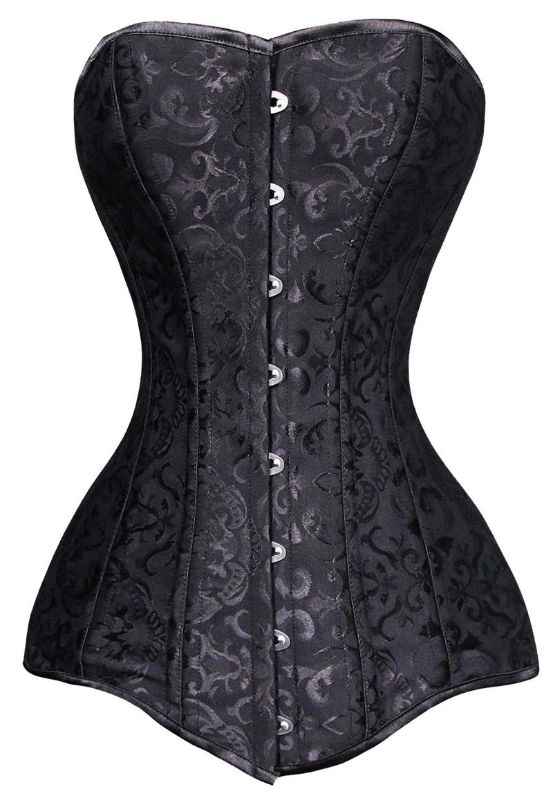 Charmian Women's 26 Steel Boned Brocade Long Torso Hourglass Body Shaper Corset Black X-Large - Image 1